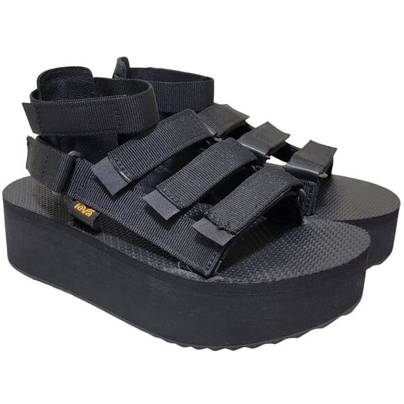 Teva Women Flatform Mevia Platform Gladiator Sandals Size US 10 Black - Picture 2 of 6